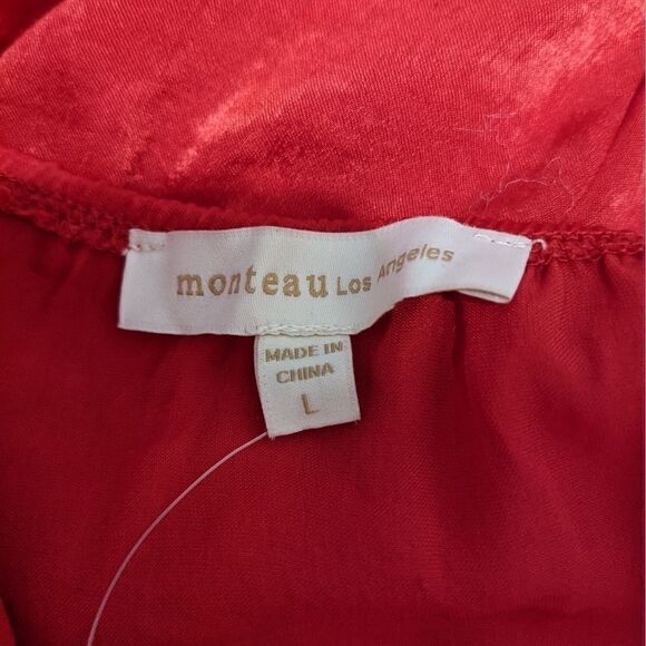 New MONTEAU Los Angeles red scallop dress size L @Z - Picture 12 of 12